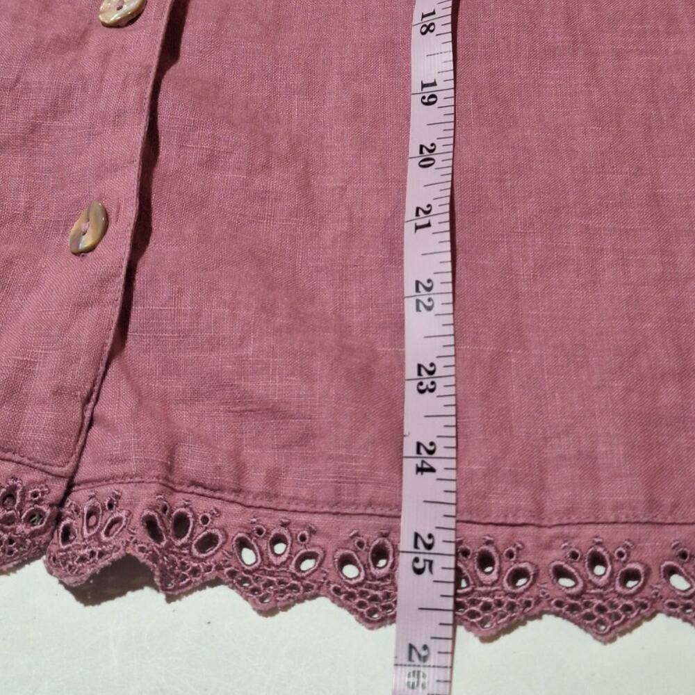 Two Star Dog Shirt Women's Large 100% Linen Mauve Pink Lace Classic Workwear - Picture 6 of 8
